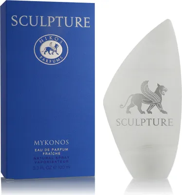 A blue box of perfume and a white perfume bottle are shown side-by-side against a white background.