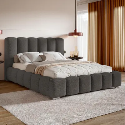 Produktbild von MOTIVENA Grand Bubble Polsterbett 160x200 mit Bettkasten, Holz Lattenrost, Bubble Bett 160x200 Grau Boucle (Catch Me 25)
