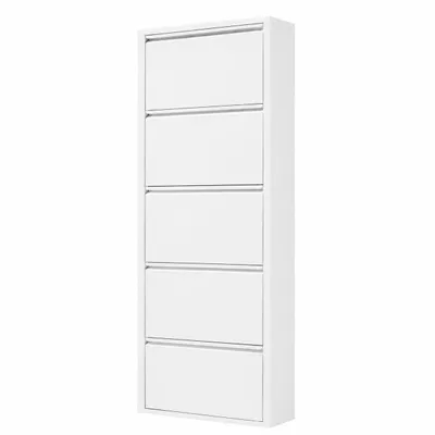 Produktbild von Alveon Schuhkipper Metall 5 Klappen schmal 51 x 15 x 170 cm - Weiß