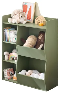 Productafbeelding van Boekenrek voor kinderboeken, met 5 open vakken, stabiel en duurzaam, in legergroen
