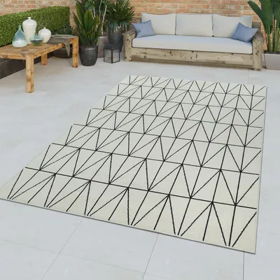 Produktbild von TT Home Kurzflor In- & Outdoor Teppich 3D Effekt Geometrisch Abstraktes Muster Weiß Größe 80x150 cm