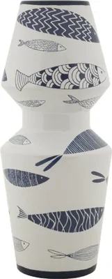 Image de Vase double poisson Mauro Ferretti Ø 14x34 cm blanc bleu