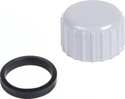 A white cap and a black ring are shown on a white background.