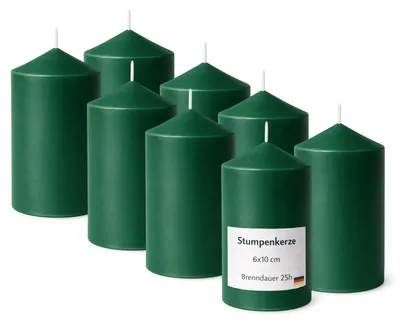 Productafbeelding van Stompkaarsen, diameter 6 cm, hoogte 10 cm, donkergroen, set van 8