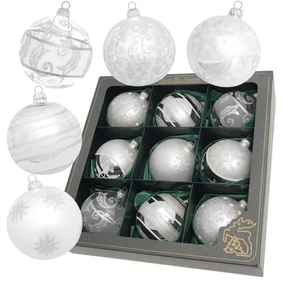 Produktbild von Krebs Glas Lauscha Christbaumkugeln Silber - klein - 9er Boxset - Größe ca. 8cm