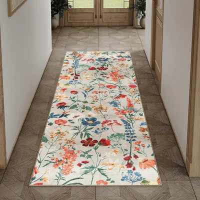 Zdjęcie produktu dla Dywan do przedpokoju, 60x180 cm, beżowy, nadający się do prania, antypoślizgowy, wykonany z poliestru