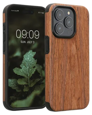 Produktbild von kwmobile Hülle kompatibel mit Apple iPhone 15 Pro - Holz TPU Case Handy Schutzhülle - Backcover Cover Holz Maserung Braun
