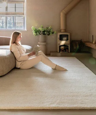 Produktbild von Unyqoos® Nomad Berber-Teppich – hochflorig 100% Wolle, handgetuftet mit Baumwollrücken, Elfenbein, 300 x 400 cm, authentisches Design