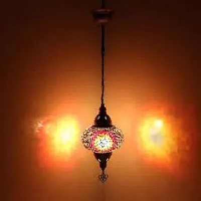 Image de Suspension turque avec boule en mosaïque multicolore de 12 cm – Lampe orientale pour un éclairage d'ambiance