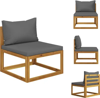 Produktbild von vidaXL Modular-Mittelsofa mit Dunkelgrauen Kissen Akazie Massivholz -  Gartensofaelemente
