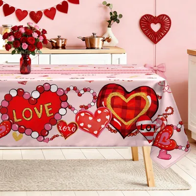 Zdjęcie produktu dla Świecąca obrus Valentynki, serca, poliester, prostokątny, 152 x 213 cm