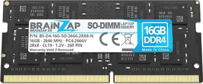 Produktbild von BRAINZAP 16GB DDR4 RAM SO-DIMM PC4-2666V 2Rx8 2666 MHz 1.2V CL19 Notebook Laptop Arbeitsspeicher