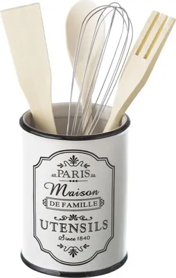 Image de HowHomely | Porte-ustensiles de cuisine - Récipient pour ustensiles de cuisine - 11 x 11 x 14 cm - blanc - en faïence