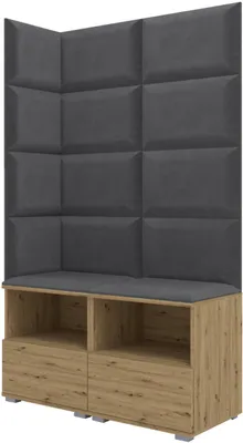 Produktbild von Garderoben-Set Nela V, Polstergarderobe mit zwei Schuhschränke, Flurmöbel mit Wandpaneele (Farbe: Artisan Eiche + Trinity 15 (Dunkelgrau))