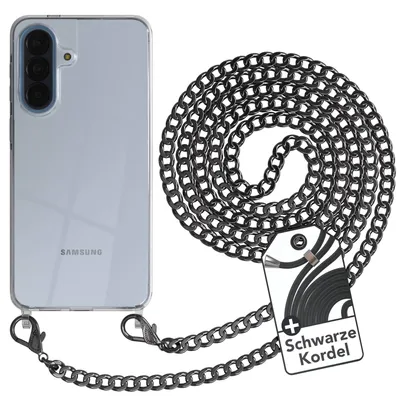 Produktbild von EAZY CASE Metall Handykette für Samsung Galaxy A57, Handyhülle mit Umhängeband, Silikonhülle, Metallkette für Smartphone in Grau