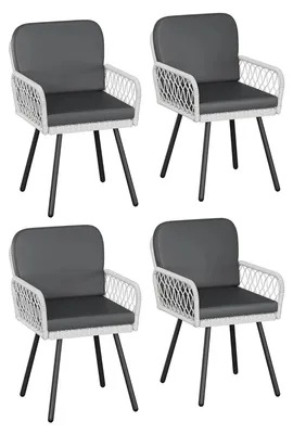 Produktbild von Gartenstühle im modernen Seildesign - Outdoor Loungesessel Set - 4er Set - Mit Kissen - Metallgestell - Polyrattan - Für Terrasse und Balkon