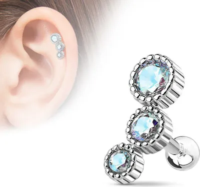 Produktbild von Helix Piercing „3 Zirkonia“ Aurora Borealis