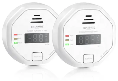 Obrázek produktu pro Sada dvou detektorů oxidu uhelnatého Brandson CO-Melder s elektrochemickým senzorem, LCD displejem a alarmem 85 dB, životnost senzoru 7 až 10 let, splňuje normu DIN EN 50291, bílá barva