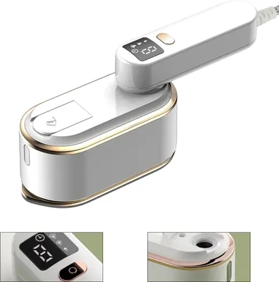 Produktbild von 2-in-1 Reisebügeleisen und Dampfbügler – 4 Dampfeinstellungen, schnelle 10-Sekunden-Aufheizung, 150 ml Wassertank, LCD-Display, ideal für Zuhause.