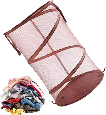 Obrázek produktu pro Skládací síťovaný koš na prádlo do koupelny, 58 cm (v) x 36 cm (š) (hnědý)
