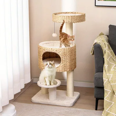 Productafbeelding van Krabpaal - Kattenboom - Kattenmeubel - Krabmeubel - Krabtoren - Natuurlijk Beige - 104 cm Hoog