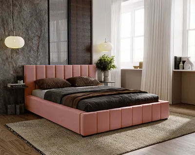 Zdjęcie produktu dla Łóżko tapicerowane Nero z zagłówkiem, 200x200 cm, łóżko podwójne z podstawą łóżka i ramą z listew drewnianych, tkanina welurowa: różowy