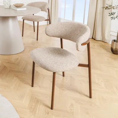 Produktbild von riess-ambiente Stuhl BELFORT taupe beige Strukturstoff Metallgestell Walnuss