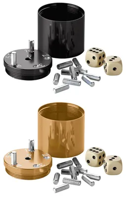 Produktbild von BestSaller 10062 SUPER SIX Würfelspiel Aluminum, 36 Spielstäbchen & 2 Würfel, schwarz/gold, 2-teilig (1 Set)