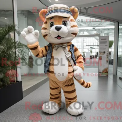 Produktbild von Beiges REDBROKOLY Tiger-Maskottchenkostüm mit Röhrenjeans und Baskenmütze