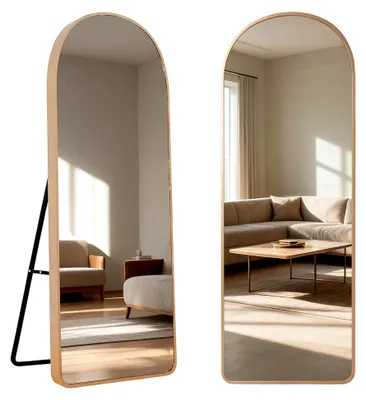 Produktbild von Ganzkörperspiegel 180 × 65 cm, Standspiegel mit gewölbtem Oberteil, freistehender Bodenspiegel, Wandspiegel mit Aluminiumrahmen, Ankleidespiegel für Schlafzimmer, Wohnzimmer, Flur und Ankleidezimmer