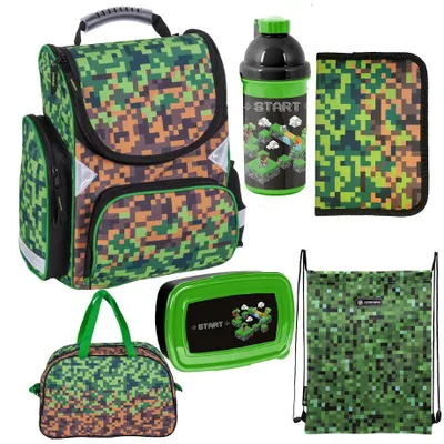 Produktbild von Set 6er GAME Schulranzen Ranzen Federmappe Turnbeutel Pixels Minecraft Motiv
