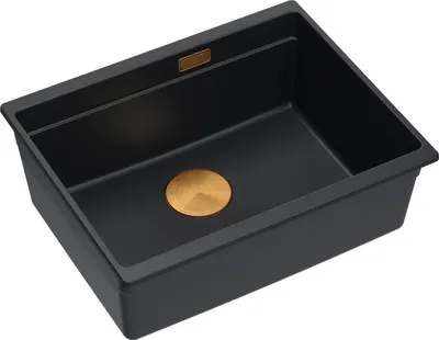 Produktbild von QUADRON Spülbecken 1-Becken Spüle | Größe: 59,5 x 45,1 x 21,5 cm | LOGAN 100 | Küchenspüle Granitspüle aus GraniteQ mit Siphon | Carbon + Kupfer