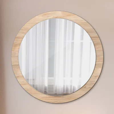 Produktbild von Dekospiegel Runder Spiegel mit Modernem Aufdruck – Wandspiegel – Spiegel - Rundspiegel - Holz Textur - Rund: Ø90cm