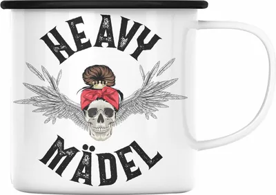 Produktbild von Trendation - Heavy Metal Mädel Geschenk Frauen Emaille Tasse Death Metal Becher Metalfal Rocker Biker Geschenkidee (Schwarz)