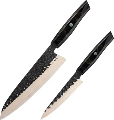Produktbild von Zankoku Damast Küchenmesser Set – 2 Teile, Schwarz/Braun KP37585