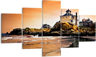 Produktbild von Bild auf Leinwand - Leinwandbild - Felsen Meer Sonnenuntergang Architektur - 125x70cm - Wand Bild - Wanddeko - Leinwanddruck - Bilder - Kunstdruck - Leinwand bilder - Wandkunst - EA125x70-1179