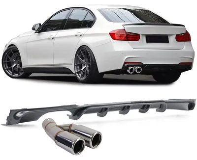 Obrázek produktu pro Nárazník zadní, difuzor, karbonový vzhled, chromované koncovky výfuku, pro BMW F30 F31, modely 316, 318, 320