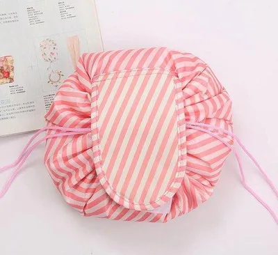 Produktbild von Tragbare Kosmetiktasche, Reisetasche, Einkaufstasche – gestreift, Pink-Weiß