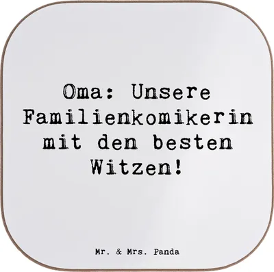 Produktbild von Mr. & Mrs. Panda Untersetzer für Gläser Spruch Oma Familienkomikerin - Weiß - Geschenk, gläseruntersetzer, Tassen, Großmutter, Coaster, einzigartige Designs, Freude, Omi