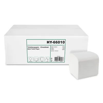 Produktbild von HyPaFol Toilettenpapier Einzelblatt, 2-lagig, 10 x 21 cm, recycling weiß, 9.000 Blatt