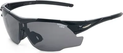 Produktbild von LEANDRO LIDO Challenger One Sportbrille – UV 400-Filter, Panoramaglas, gebogene Form, gummierte Nasenpads, inkl. Etui, sehr leicht, schwarz | LL-1