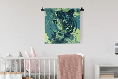 Produktbild von MuchoWow® Wandteppich Wandbehang Tiger - Grün - Abstrakt 60x60 cm Tapisserie Dekoration Wandtuch - Dekorationen - Wand Decke