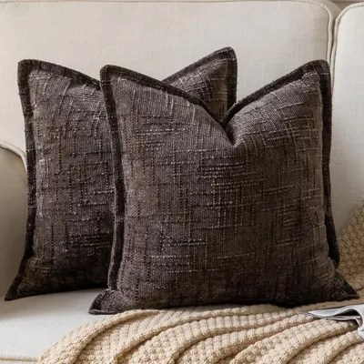 Produktbild von Kissenbezug Chenille 50x50 cm 2er Set Kaffeebraun weicher Samt