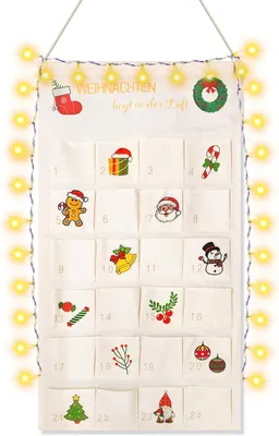 Immagine prodotto di Calendario dell'Avvento da riempire - In tessuto - Calendario di Natale da riempire - Riutilizzabile - Con 24 scomparti - Calendario dell'Avvento da appendere