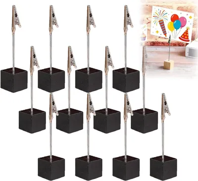 Productafbeelding van Fotohouder met clip 12 stuks, voor thuis decoratie, hout, zwart, 12 stuks