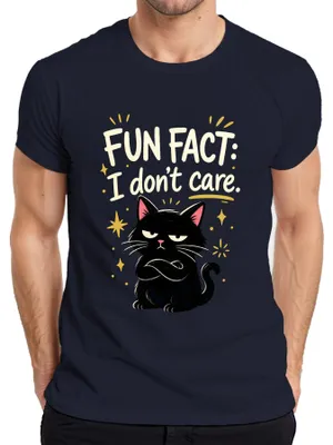 Produktbild von Fun Fact I don't care Schwarze Katze Grumpy Statement Kätzchen Herren T-Shirt, Navy, M