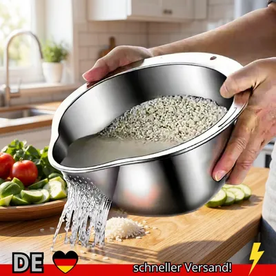 Produktbild von Reis Waschschüssel Edelstahl Sieb Obst Gemüse Küche