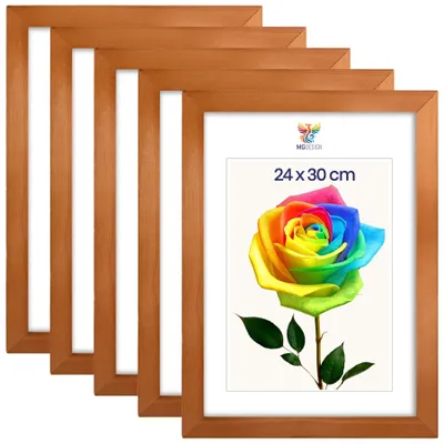 Produktbild von MG Design 5er Set Bilderrahmen Lackiert 24x30 cm - Echtholzrahmen mit Acrylglas, hoch/quer, zum Aufhängen & Aufstellen