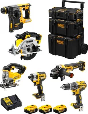 Zdjęcie produktu dla Zestaw DeWALT DWK600 (DCD796 + DCH273 + DCG405 + DCF887 + DCS331 + DCS391 + 3 x 5,0 Ah + DCB115 + wózek 3 w 1)