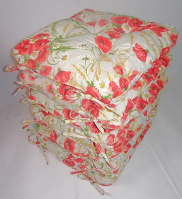 Produktbild von Rattani Set 6 x Stuhlkissen/Sitzkissen Klara 42 x 42 cm Dicke 8 cm, Stoff Mirha Leinen Mohnblume